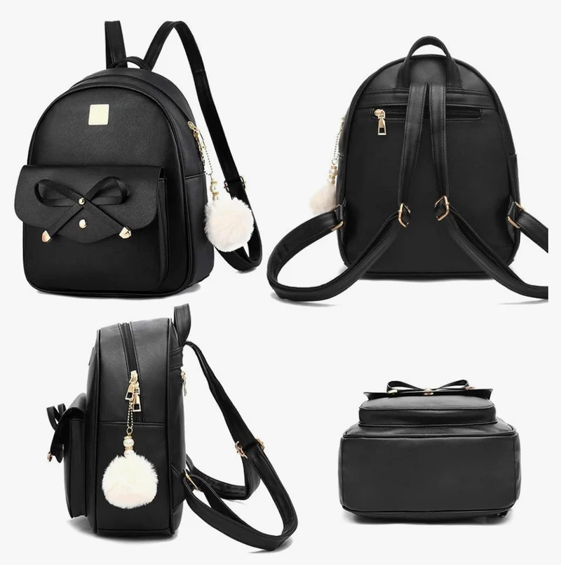 iGirls Bowknot 3-Pieces Fashion Leather Backpack Backpack Purse for Women Rucksack for Ladies Shoulder Bag - (Purple)