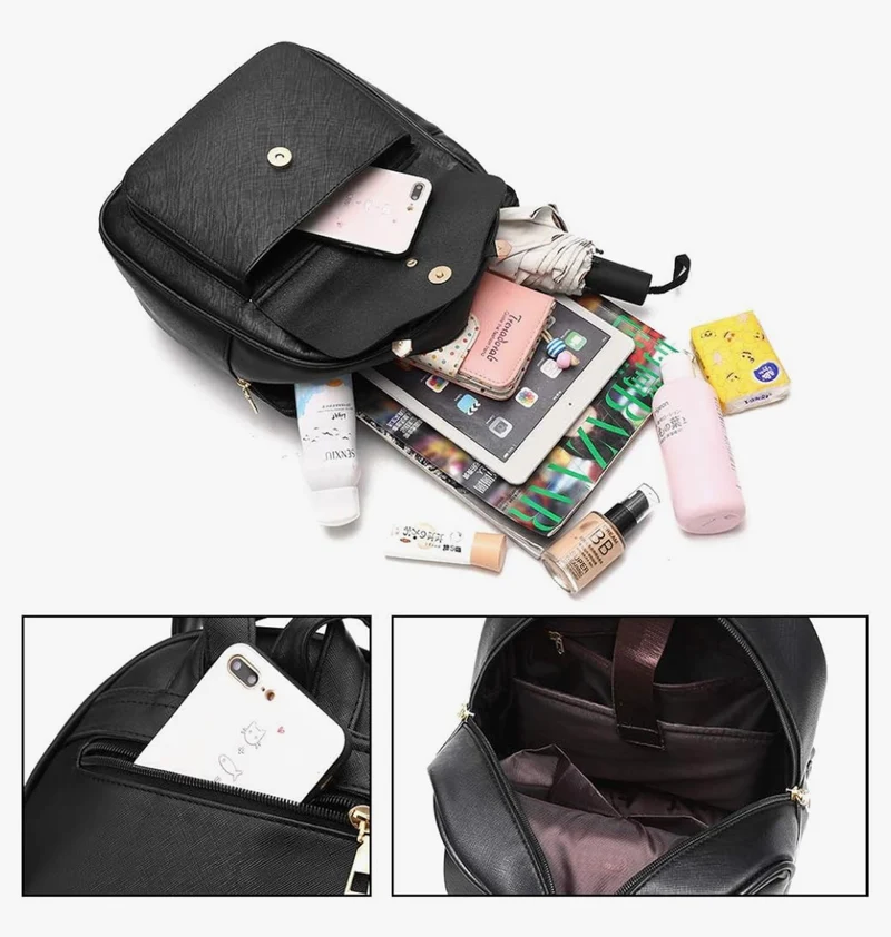 iGirls Bowknot 3-Pieces Fashion Leather Backpack Backpack Purse for Women Rucksack for Ladies Shoulder Bag - (Purple)