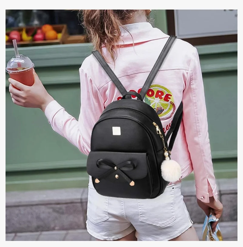 iGirls Bowknot 3-Pieces Fashion Leather Backpack Backpack Purse for Women Rucksack for Ladies Shoulder Bag - (Purple)