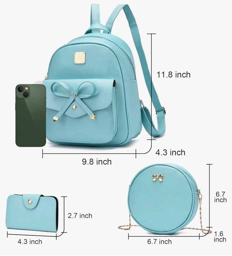 iGirls Bowknot 3-Pieces Fashion Leather Backpack Backpack Purse for Women Rucksack for Ladies Shoulder Bag - (Pearl B)