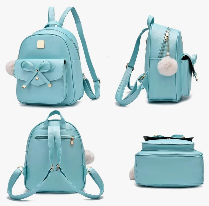 iGirls Bowknot 3-Pieces Fashion Leather Backpack Backpack Purse for Women Rucksack for Ladies Shoulder Bag - (Pearl B)