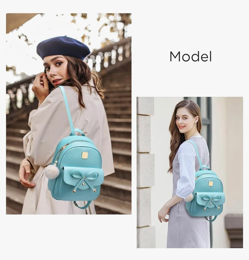 iGirls Bowknot 3-Pieces Fashion Leather Backpack Backpack Purse for Women Rucksack for Ladies Shoulder Bag - (Pearl B)