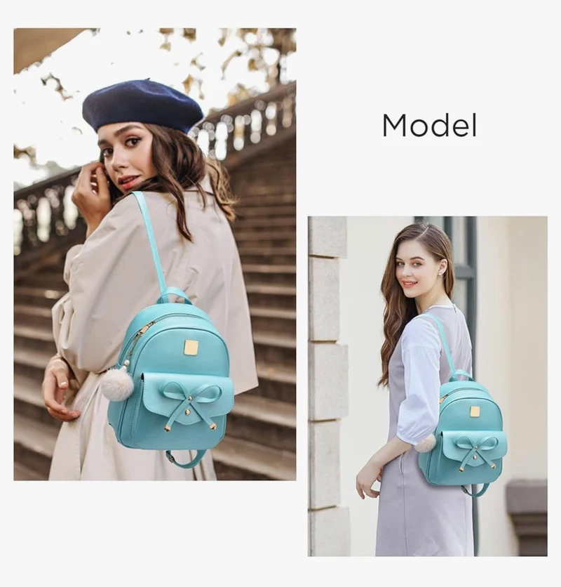 iGirls Bowknot 3-Pieces Fashion Leather Backpack Backpack Purse for Women Rucksack for Ladies Shoulder Bag - (Orange)