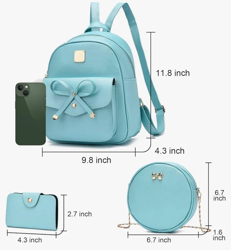 iGirls Bowknot 3-Pieces Fashion Leather Backpack Backpack Purse for Women Rucksack for Ladies Shoulder Bag - (Orange)