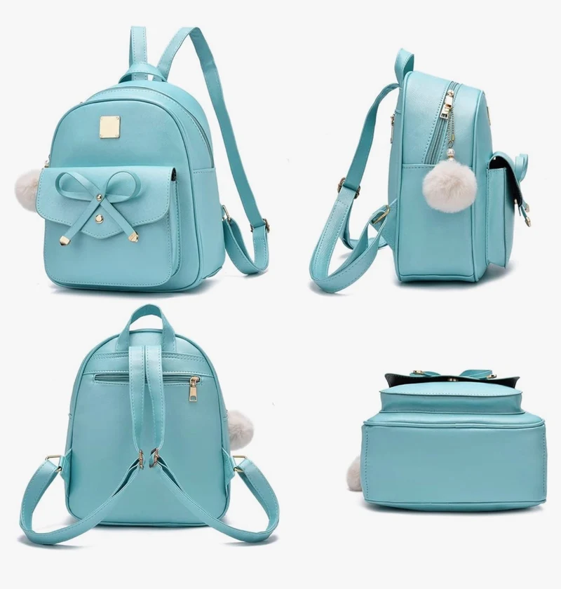 iGirls Bowknot 3-Pieces Fashion Leather Backpack Backpack Purse for Women Rucksack for Ladies Shoulder Bag - (Orange)