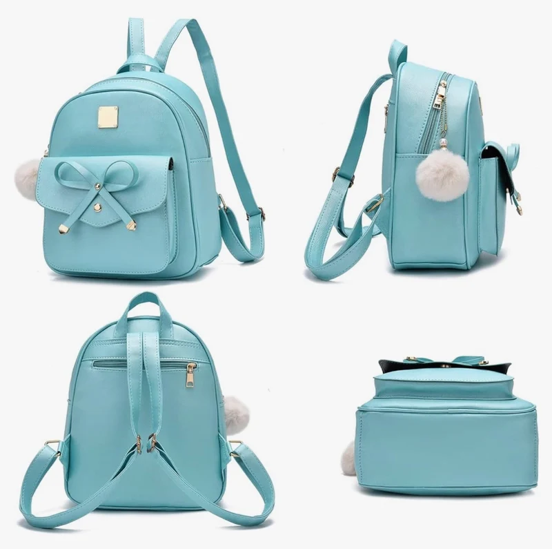 iGirls Bowknot 3-Pieces Fashion Leather Backpack Backpack Purse for Women Rucksack for Ladies Shoulder Bag - (M.Green)