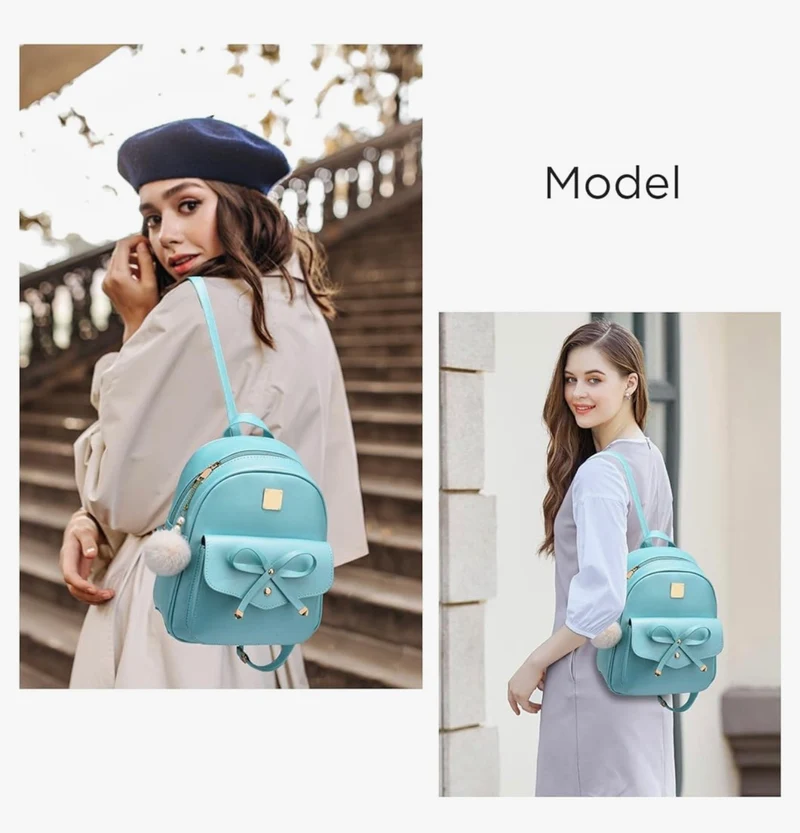iGirls Bowknot 3-Pieces Fashion Leather Backpack Backpack Purse for Women Rucksack for Ladies Shoulder Bag - (M.Green)