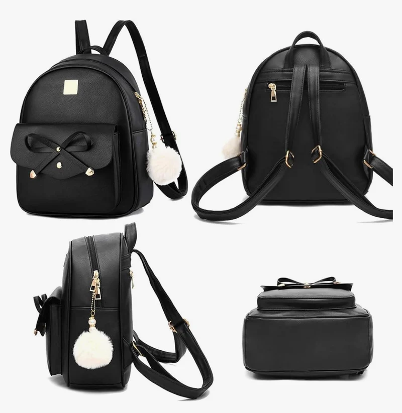 iGirls Bowknot 3-Pieces Fashion Leather Backpack Backpack Purse for Women Rucksack for Ladies Shoulder Bag - (Pink)