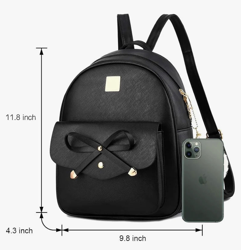 iGirls Bowknot 3-Pieces Fashion Leather Backpack Backpack Purse for Women Rucksack for Ladies Shoulder Bag - (Pink)