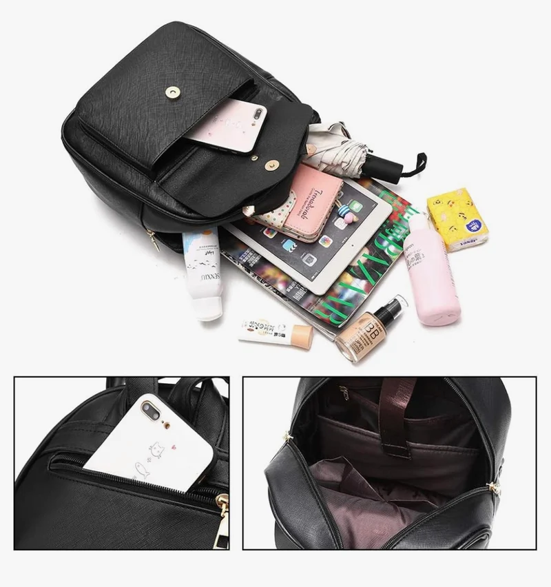 iGirls Bowknot 3-Pieces Fashion Leather Backpack Backpack Purse for Women Rucksack for Ladies Shoulder Bag - (Pink)