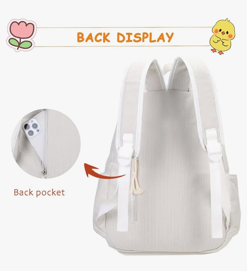 Cute Duck Backpack for Teens Girls Women, Kawaii Funny Aesthetic Corduroy Bookbag for High Middle School - (Green)