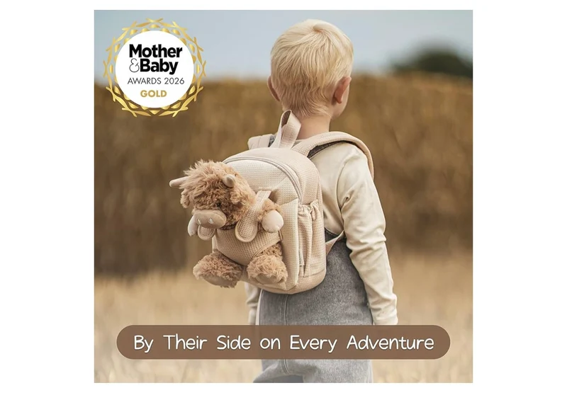 Hug & Go Highland Cow Toddler Backpack Soft Plush Bag with Detachable Toy for (Aged 2–4)