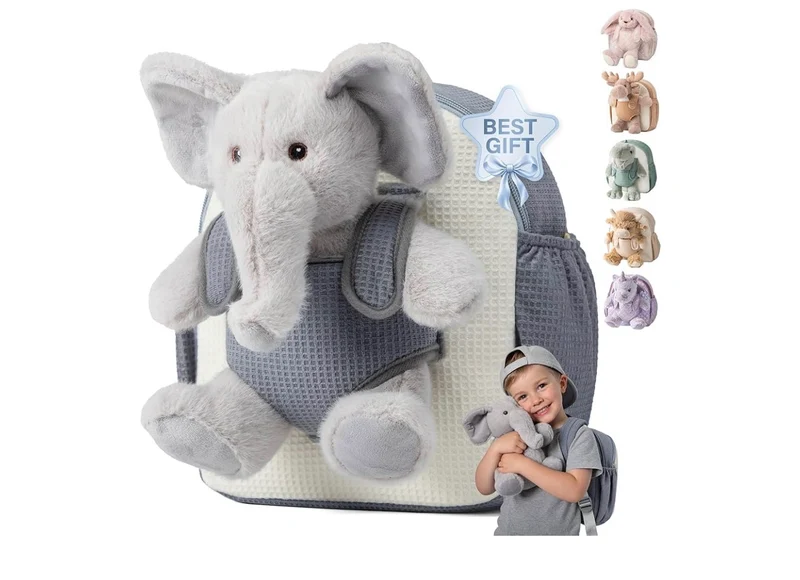 Hug & Go Elephant Toddler Backpack Soft Plush Bag with Detachable Toy for (Aged 2–4)