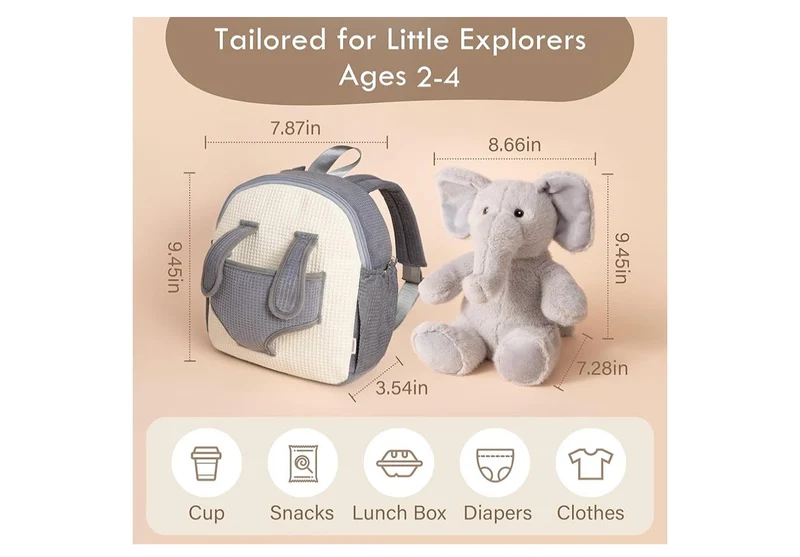 Hug & Go Elephant Toddler Backpack Soft Plush Bag with Detachable Toy for (Aged 2–4)