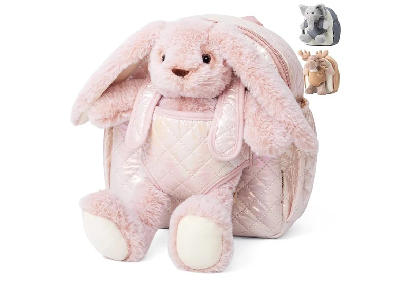 Hug & Go Bunny Toddler Backpack Soft Plush Bag with Detachable Toy for (Aged 2–4)