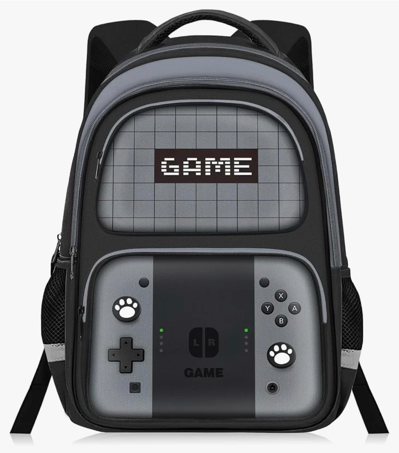 Kids Gamer Backpack for Boys, 17" School Bookbag for Children & Teens, Lightweight Student Backpack for Elementary & Middle School- (Gray)