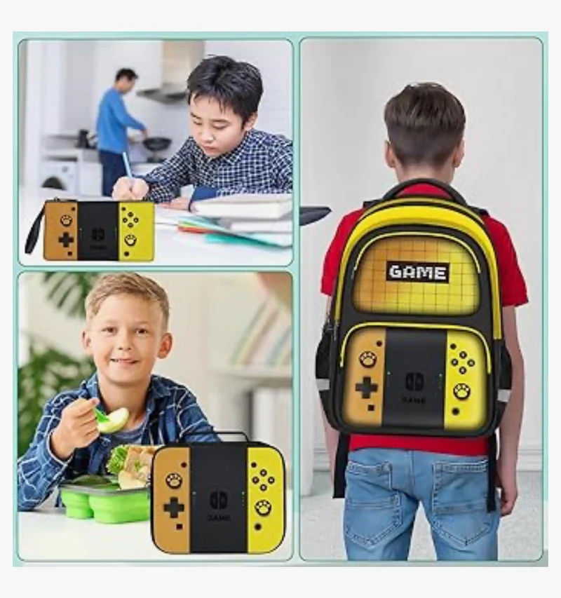 Kids Gamer Backpack for Boys, 17" School Bookbag for Children & Teens, Lightweight Student Backpack for Elementary & Middle School - (Sets Yellow)