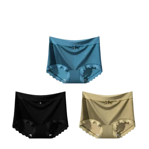 Lot de 3 Culottes en Soie Glacée Taille Haute - Bords Côtelés & Noeud
