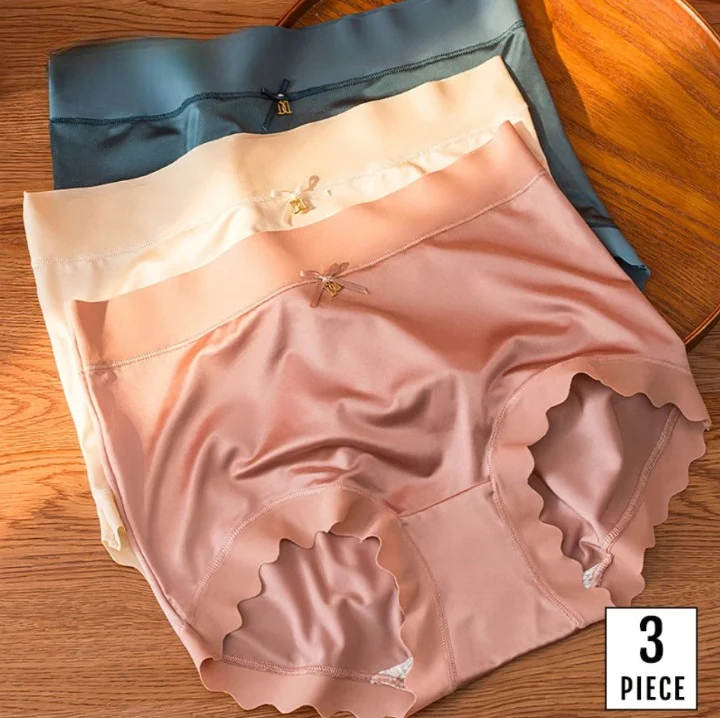 Lot de 3 Culottes en Soie Glacée Taille Haute - Bords Côtelés & Noeud