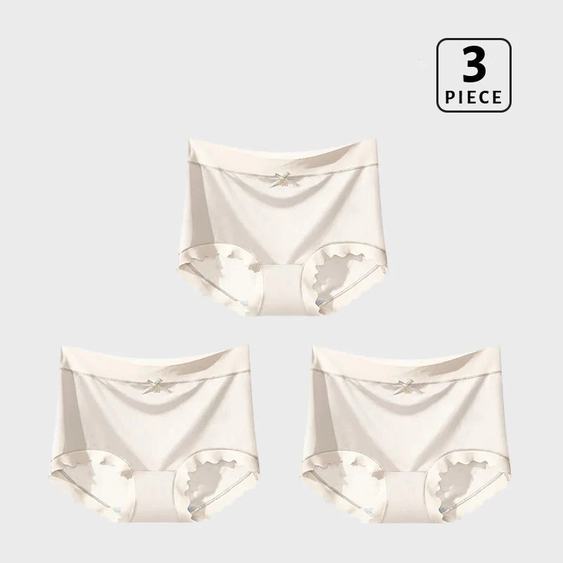 Lot de 3 Culottes en Soie Glacée Taille Haute - Bords Côtelés & Noeud