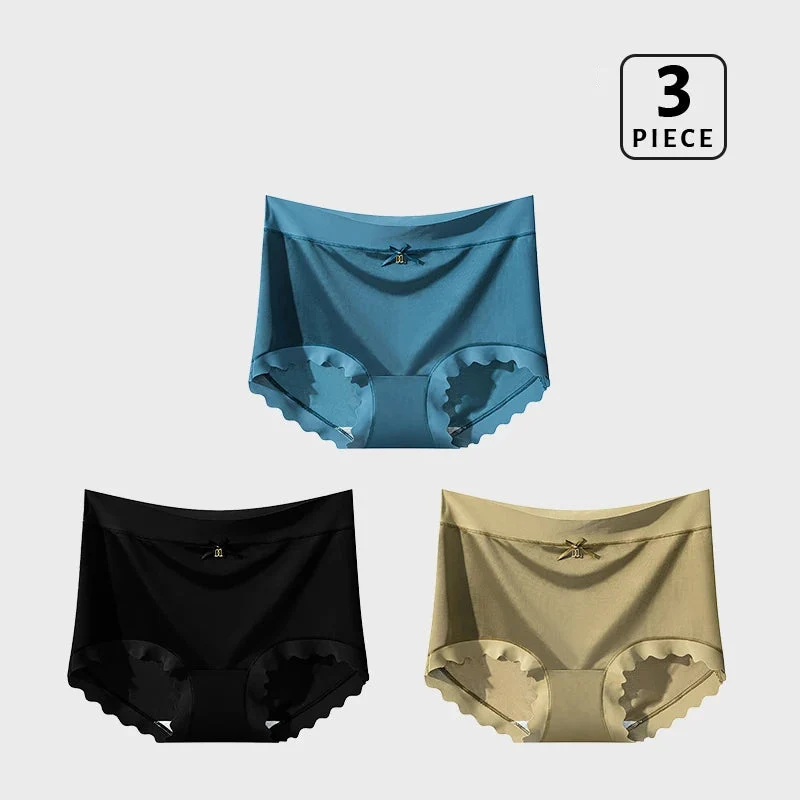 Lot de 3 Culottes en Soie Glacée Taille Haute - Bords Côtelés & Noeud