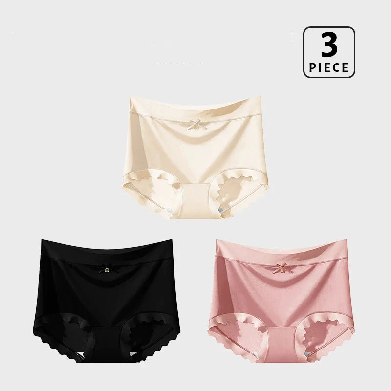 Lot de 3 Culottes en Soie Glacée Taille Haute - Bords Côtelés & Noeud