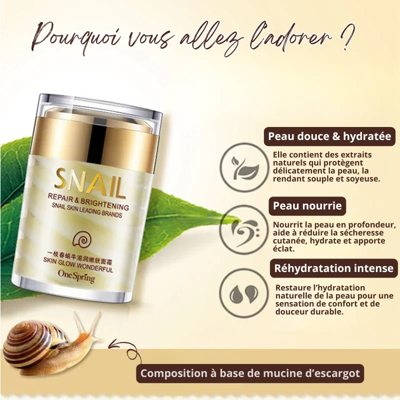 Crème pour le Visage au Collagène & Bave d'Escargot - Sérum Yeux OFFERT