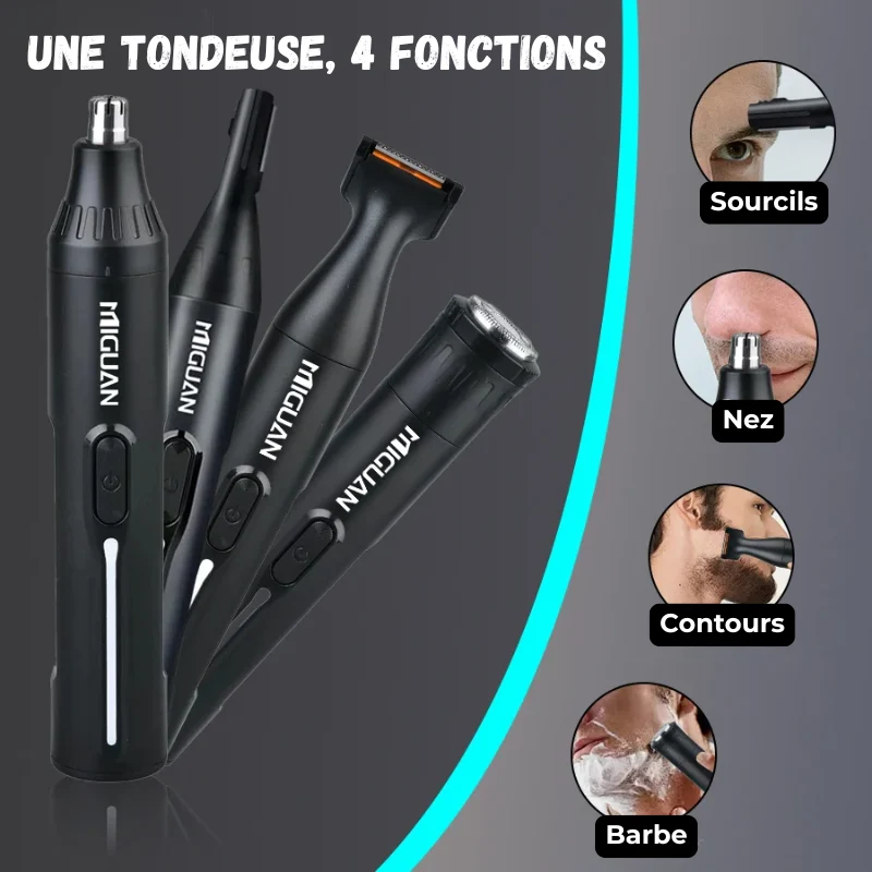 Tondeuse 4 en 1 Rechargeable – Nez, Barbe, Sourcils