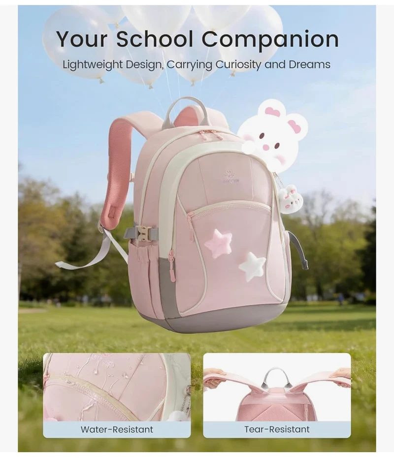 School Backpack for Teen Girls & Kids, Lightweight Large Capacity Waterproof w/ 15.6" Laptop Compartment, Cute Ergonomic Bag for Elementary Middle School