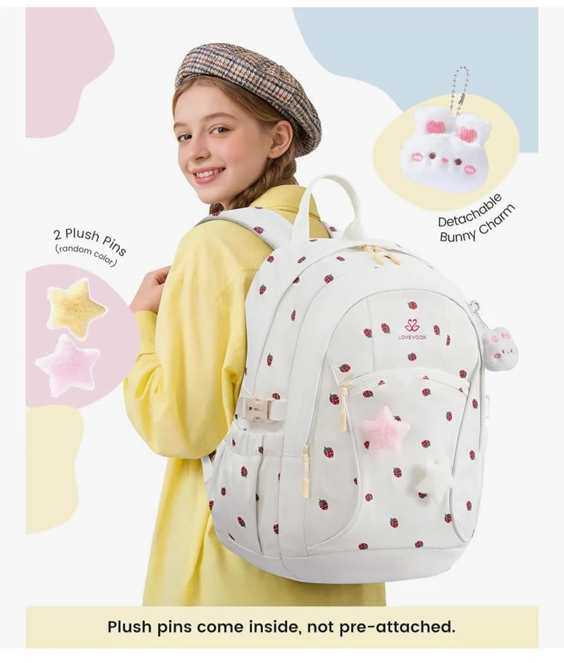 School Backpack for Teen Girls & Kids, Lightweight Large Capacity Waterproof w/ 15.6" Laptop Compartment, Cute Ergonomic Bag for Elementary Middle School
