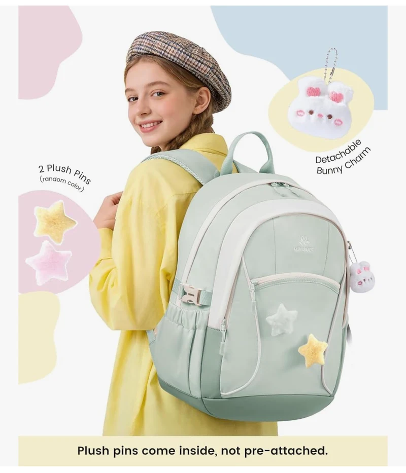 School Backpack for Teen Girls & Kids, Lightweight Large Capacity Waterproof w/ 15.6" Laptop Compartment, Cute Ergonomic Bag for Elementary Middle School