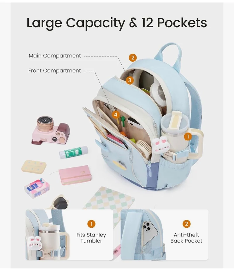 School Backpack for Teen Girls & Kids, Lightweight Large Capacity Waterproof w/ 15.6" Laptop Compartment, Cute Ergonomic Bag for Elementary Middle School