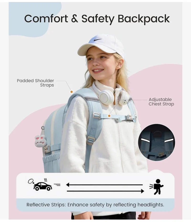 School Backpack for Teen Girls & Kids, Lightweight Large Capacity Waterproof w/ 15.6" Laptop Compartment, Cute Ergonomic Bag for Elementary Middle School