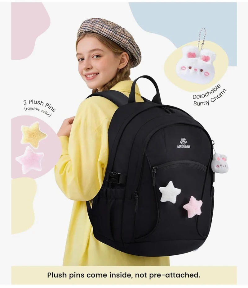 School Backpack for Teen Girls & Kids, Lightweight Large Capacity Waterproof w/ 15.6" Laptop Compartment, Cute Ergonomic Bag for Elementary Middle School