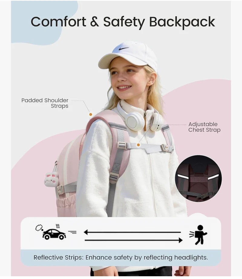 School Backpack for Teen Girls & Kids, Lightweight Large Capacity Waterproof w/ 15.6" Laptop Compartment, Cute Ergonomic Bag for Elementary Middle School