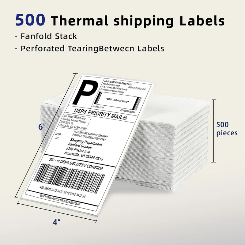 4x6" Shipping Labels Thermal Printer Stickers - (10000 Sheets)