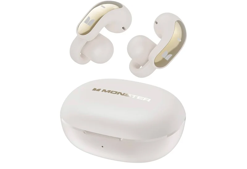 Monster Open Ear Clip-On Earbuds, Adaptive Comfort, Immersive Audio, Bluetooth with 30H Playtime, IPX5 Water Resistant - (White)