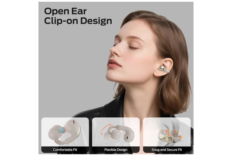 Monster Open Ear Clip-On Earbuds, Adaptive Comfort, Immersive Audio, Bluetooth with 30H Playtime, IPX5 Water Resistant - (White)