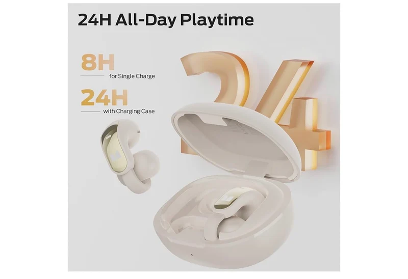 Monster Open Ear Clip-On Earbuds, Adaptive Comfort, Immersive Audio, Bluetooth with 30H Playtime, IPX5 Water Resistant - (White)