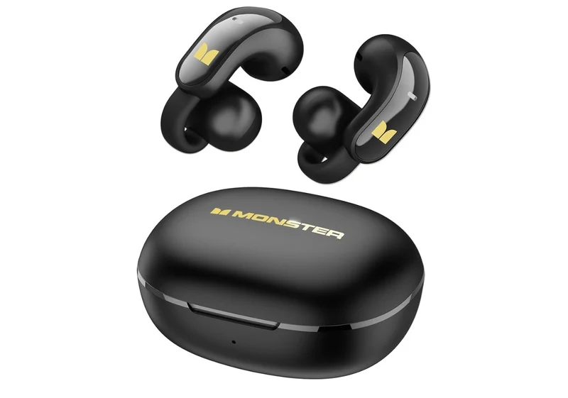 Monster Open Ear Headphones, 24-Hour Battery Life, IPX5 Water Resistant, Bluetooth 6.0, All-Day Comfort Fit, Wireless Clip on Earbuds Running & Cycling - (Black)