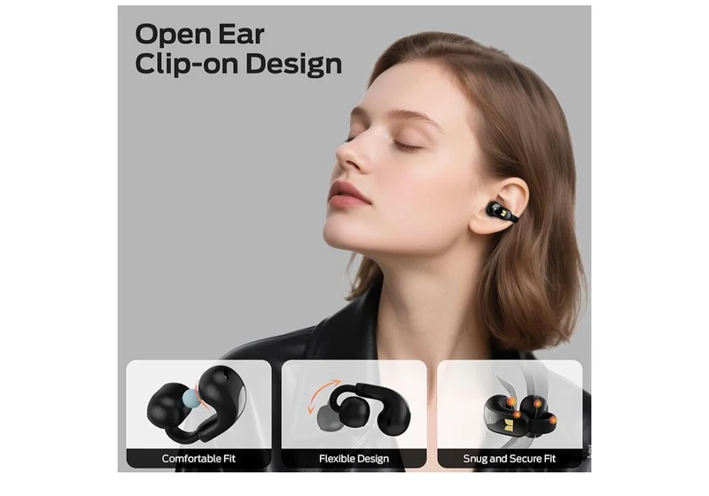 Monster Open Ear Headphones, 24-Hour Battery Life, IPX5 Water Resistant, Bluetooth 6.0, All-Day Comfort Fit, Wireless Clip on Earbuds Running & Cycling - (Black)