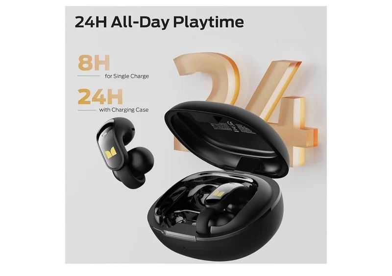 Monster Open Ear Headphones, 24-Hour Battery Life, IPX5 Water Resistant, Bluetooth 6.0, All-Day Comfort Fit, Wireless Clip on Earbuds Running & Cycling - (Black)