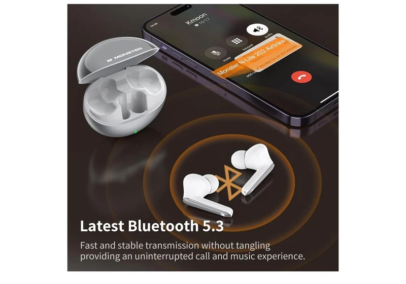 Monster AirLinks Wireless Earbuds, Bluetooth 5.3 Headphones HiFi Stereo, Wireless Earphones w/ HD Clear Call, 30H Playback, Touch Control, Type-C Charging, IPX6 Waterproof