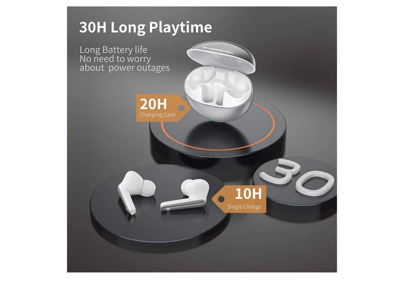 Monster AirLinks Wireless Earbuds, Bluetooth 5.3 Headphones HiFi Stereo, Wireless Earphones w/ HD Clear Call, 30H Playback, Touch Control, Type-C Charging, IPX6 Waterproof