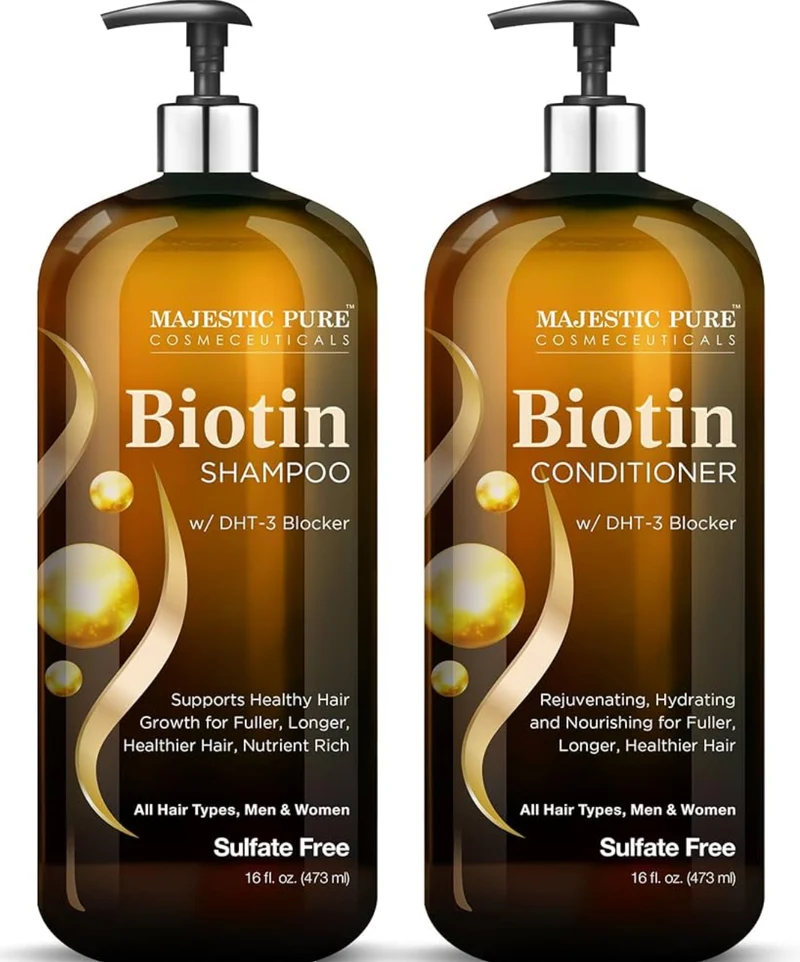 PURE Biotin Shampoo and Conditioner Set w/ DHT Blocker Complex - Hydrating, Nourishing & Supporting Healthy Hair, Sulfate Free, for Men & Women - (16 fl oz)