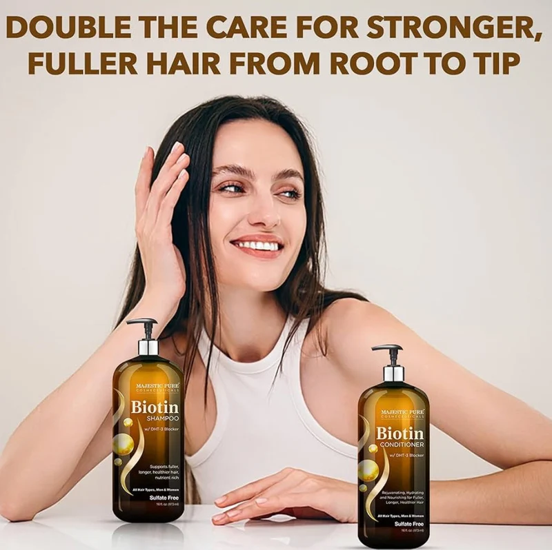 PURE Biotin Shampoo and Conditioner Set w/ DHT Blocker Complex - Hydrating, Nourishing & Supporting Healthy Hair, Sulfate Free, for Men & Women - (16 fl oz)