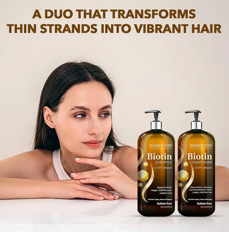 PURE Biotin Shampoo and Conditioner Set w/ DHT Blocker Complex - Hydrating, Nourishing & Supporting Healthy Hair, Sulfate Free, for Men & Women - (16 fl oz)