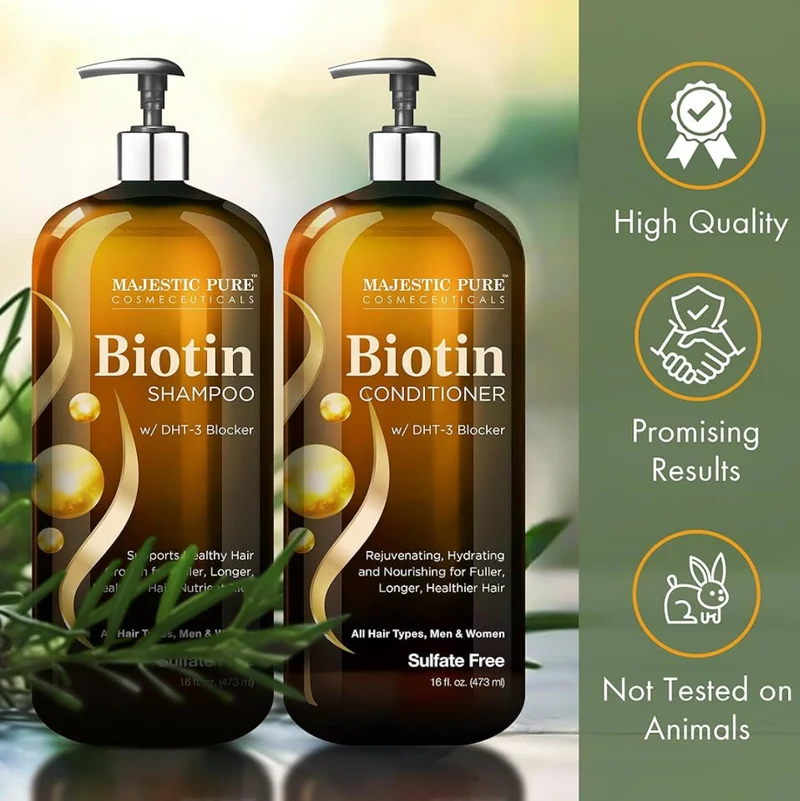 PURE Biotin Shampoo and Conditioner Set w/ DHT Blocker Complex - Hydrating, Nourishing & Supporting Healthy Hair, Sulfate Free, for Men & Women - (16 fl oz)