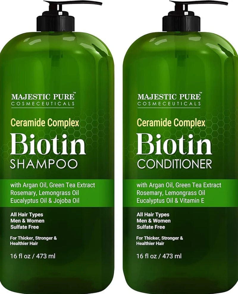 PURE Biotin Shampoo and Conditioner Set - With Essential Oils & Ceramides - Helps Hair Growth, Thickening, Dry & Colored Hair - Sulfate Free - For All Hair Types - Men & Women