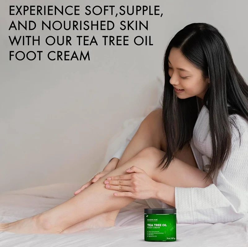 Pure Tea Tree Oil Foot Cream, Warming Cream - Calluses, Dry Cracked Feet, Hands, Heels, Elbow, Nails, and Knees - Softens & Moisturizes Skin - (8 oz - Pack of 2)